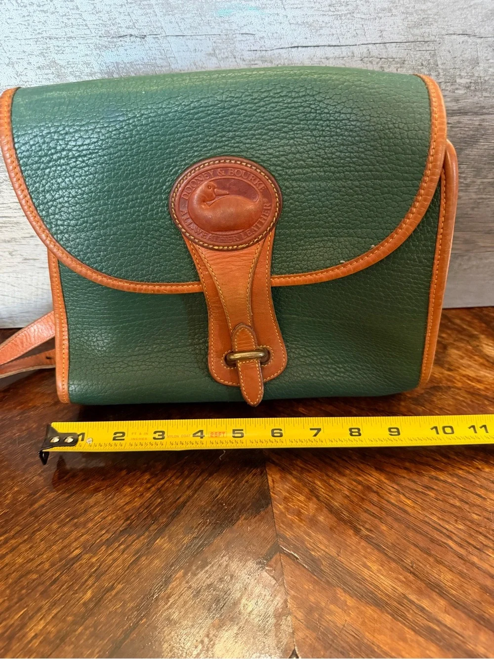 Vintage Dooney & Bourke Green All Weather Leather Essex Crossbody Purse